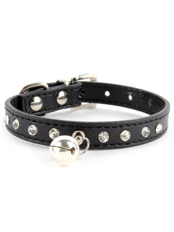 Pet Dog Adjustable Bling Crystal Leather Choker Collars Puppy Fashion Necklace