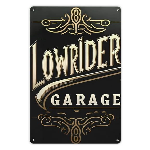 1pc Vintage Lowrider Garage Metal Sign - 8x12" Durable Iron Wall Art with Golden & White Design, Ideal for Home, Cafe Decor - Perfect Gift for Car Enthusiasts, Indoor/Outdoor Use