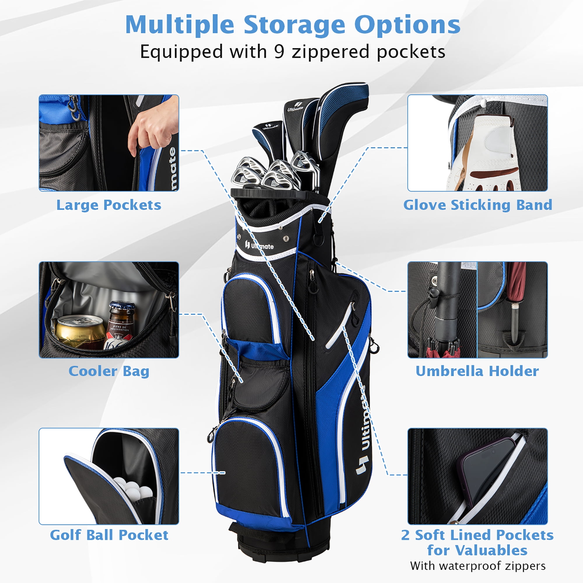 Gymax Golf Cart Bag Lightweight Golf Club Bag w/ 14 Way Dividers Top & Carry Handles Blue