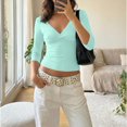 thumbnail image 6 of Women 90s Vintage 3/4 Long Sleeve Wrap V Neck Crop Tshirt Tops Slim Fit Open Back Y2k Girls Summer Going Out Tee Fluorescent Green S, 6 of 8