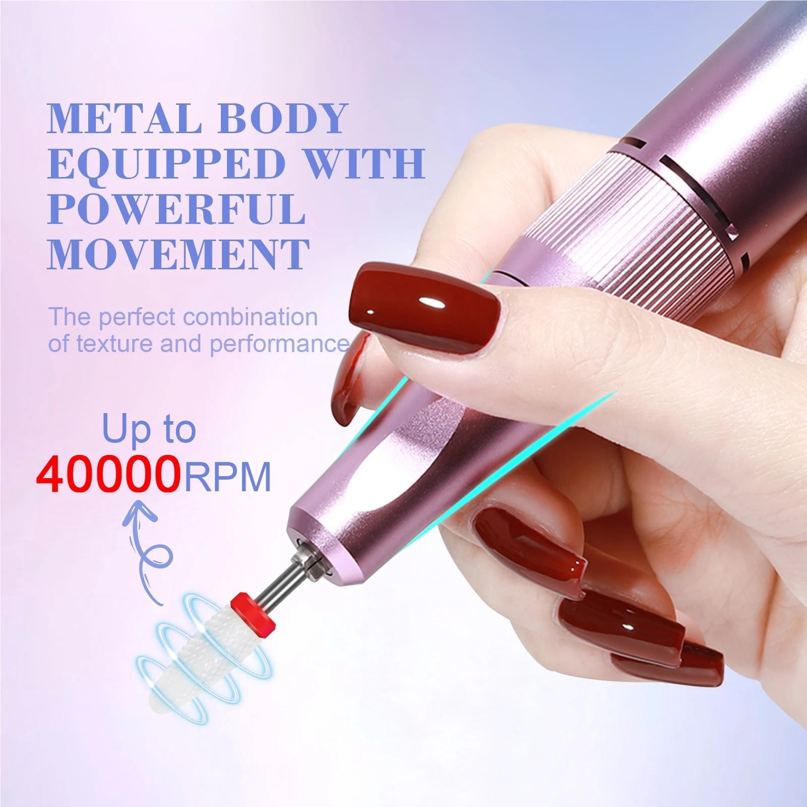 40000RPM Professional Electric Nail Drill Rechargeable Nail File Machine with 12 Drill Bits for Acrylic Nails Removing
