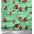 thumbnail image 1 of Soimoi Green Japan Crepe Satin Fabric Rabbit & Mushroom Clip Art Print Sewing Fabric Yard 42 Inch Wide, 1 of 3