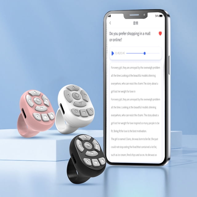 Scrolling Ring Remote Control, 72H Cordless BT5.3 Camera Remote Shutter Selfie Buttons, Smart Page Turner for IOS 15, for 8.0