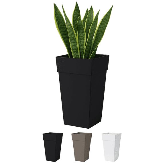 Bloem Finley 25" Tall Tapered Recycled Plastic Planter, Indoor/Outdoor, Black