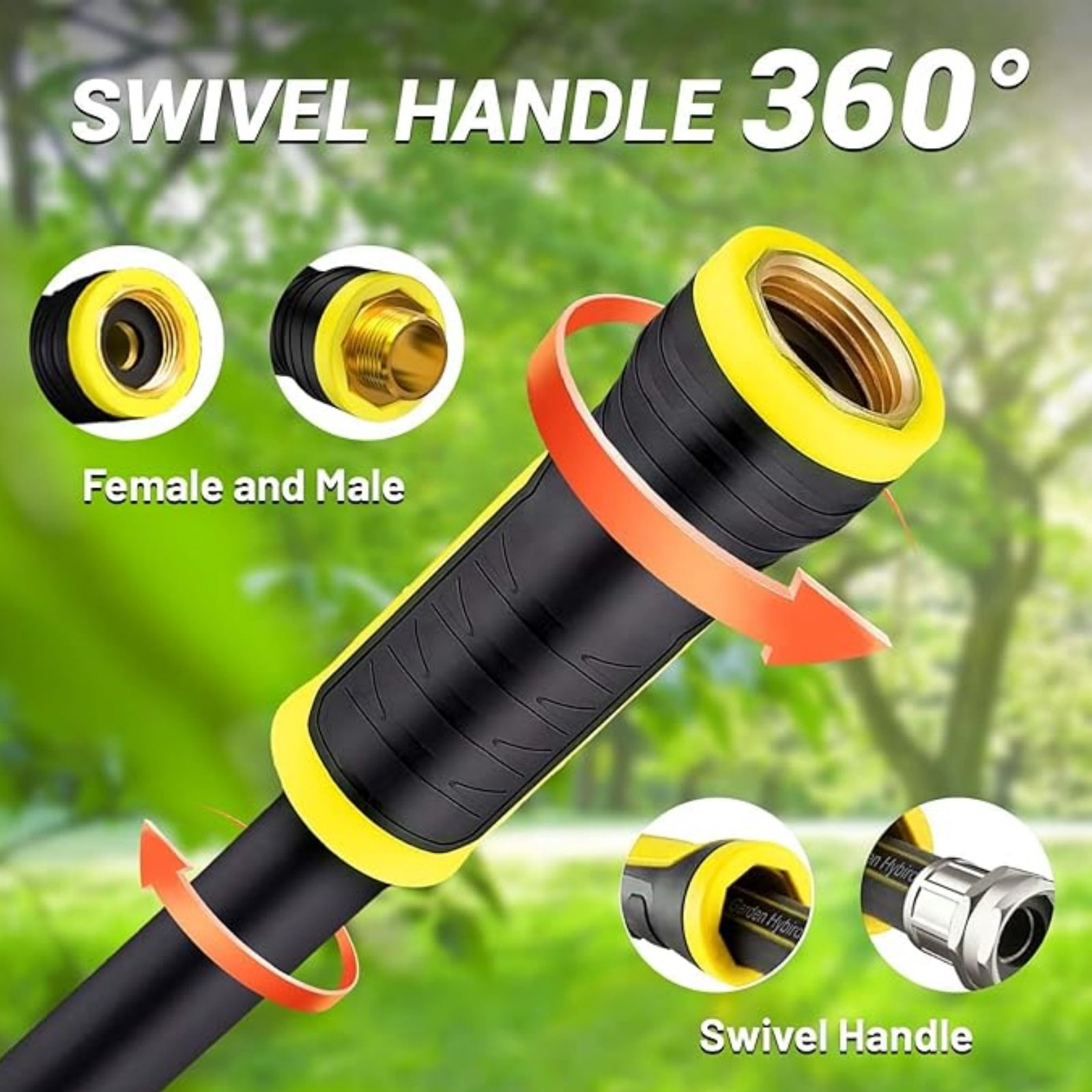 Gewna 5/8''x 50 ft Heavy-Duty Garden Hose Burst Proof Rubber 3 Layer Water Hose 250 Psi