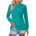 thumbnail image 2 of Otvok Ladies Solid Color Button Lapel Casual Fashion Long Sleeve T-Shirt Top Shirt, 2 of 6