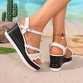 thumbnail image 4 of Rokment Womens Pearl Rhinestones Charms Platform Wedge Dressy Sandals Elegant Leather Chunky High Heels Bride Wedding Fashion Casual Dress Summer Shoes White Size 8.5, 4 of 6