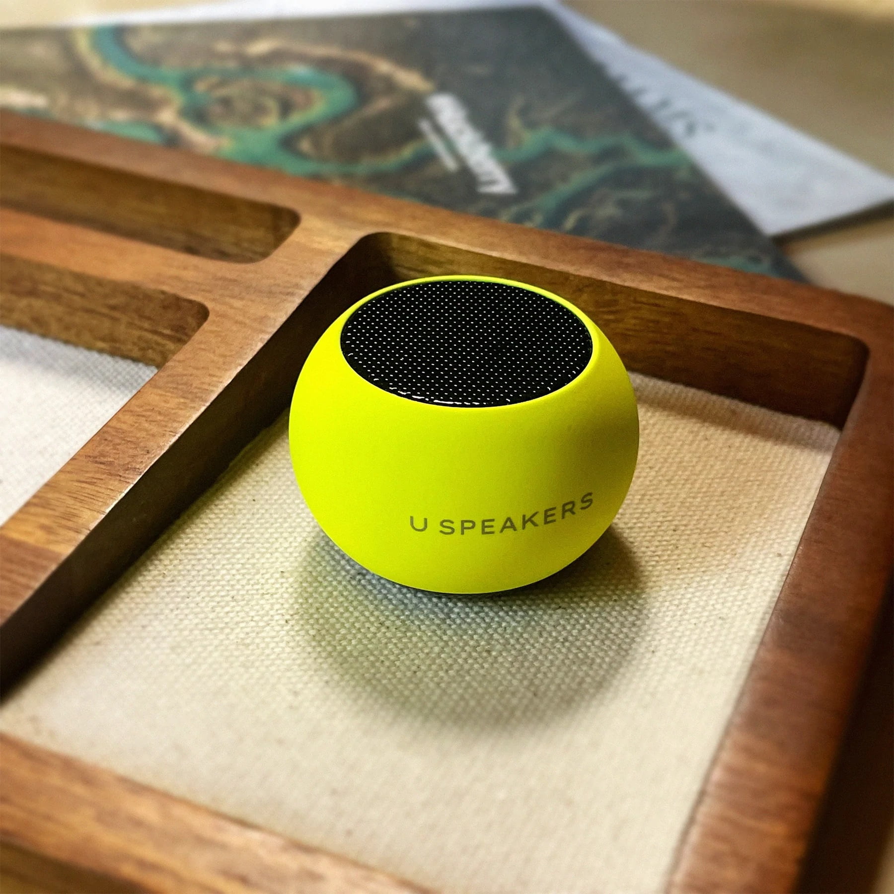 Fashionit U Speakers Mini Bluetooth Computer Speaker 2-Pack Bundle with Matching Speaker, Built-in Mic & Selfie Remote Control, for Workspace, Desktop, Laptop, Mobile, Tablet, PC - Glow Neon Yellow