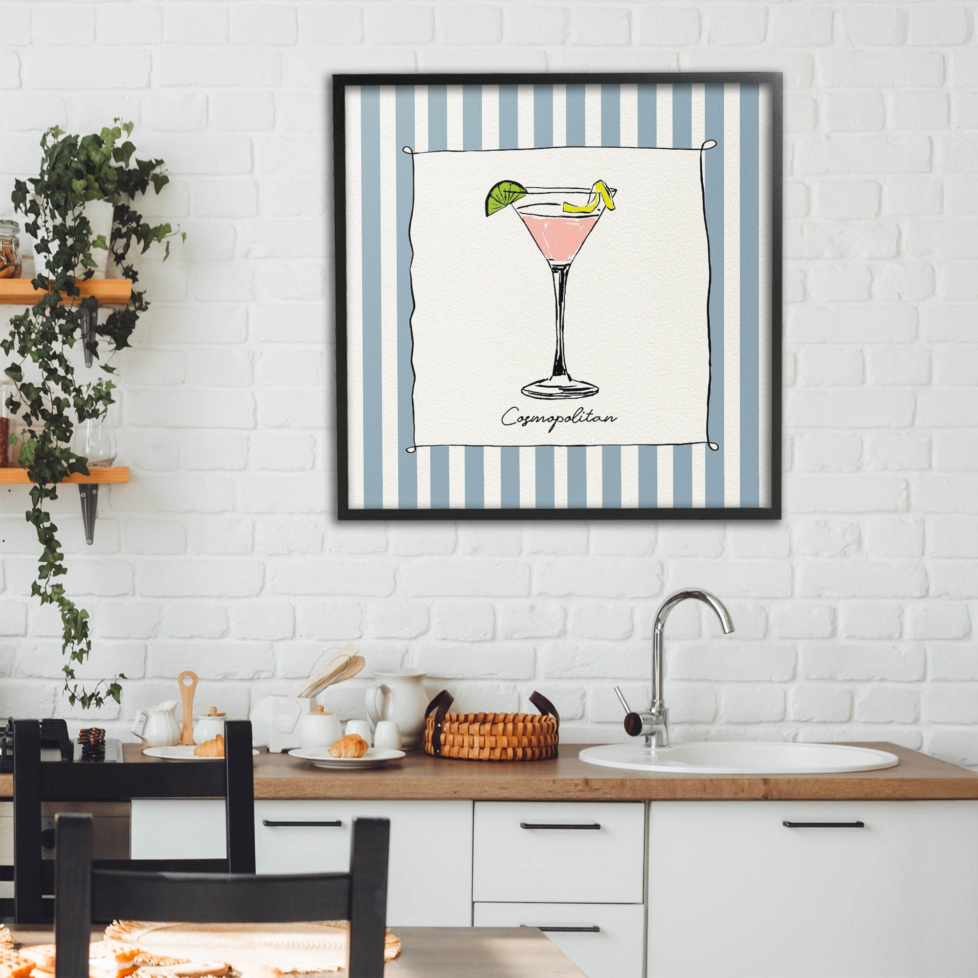 Stupell Industries Cosmopolitan Summer Stripes Black Framed Giclee Art, design by Susan Jill