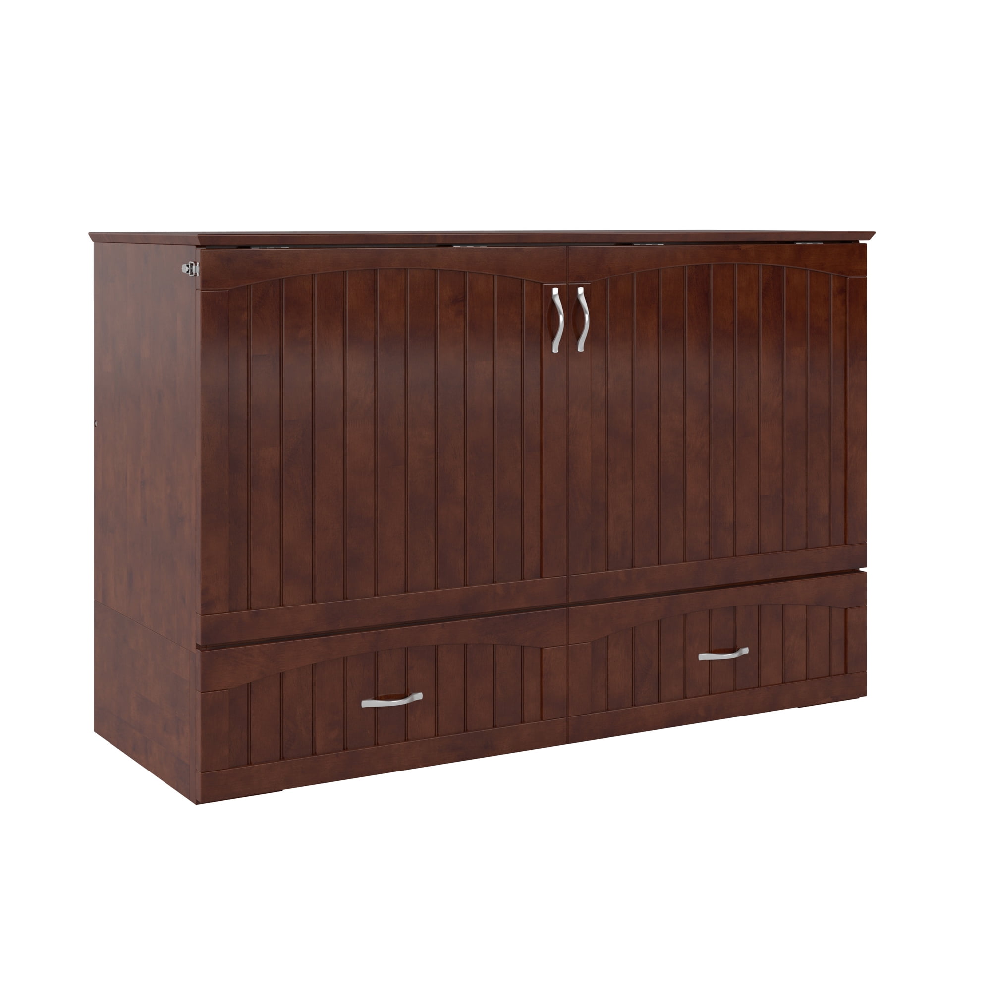 AFI Southampton Queen Wood Murphy Bed Chest with Mattress, Drawer & Charger in Walnut