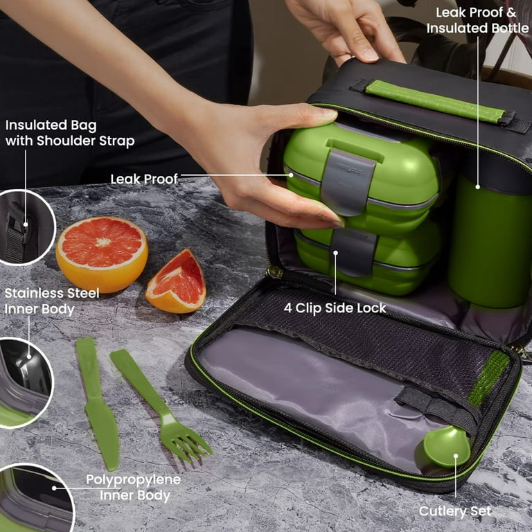  Thermal lunch box for hot food, Creative Stainless Steel  Insulated Lunch Box Green(Single Layer) lunch box, Food: Home & Kitchen