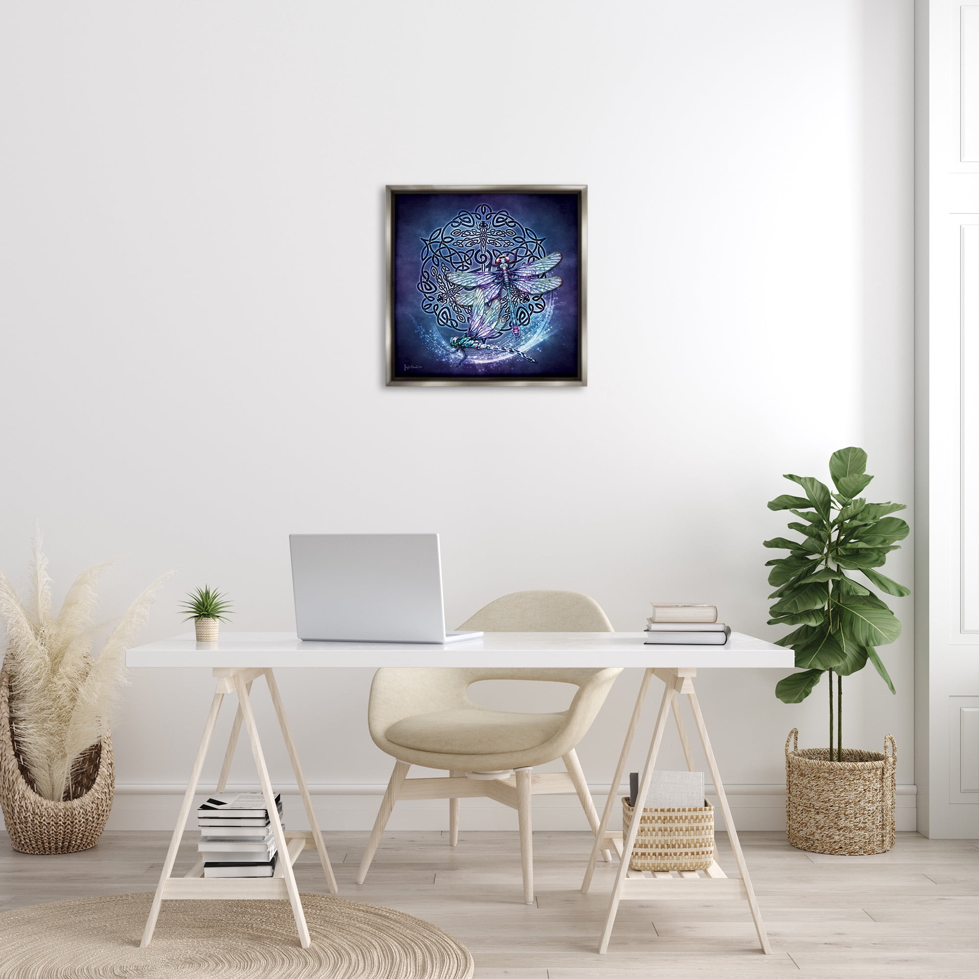 Stupell Industries Dragonfly & Celtic Knot Animals & Insects Painting Gray Floater Framed Canvas Art Print Wall Art, 25 x 25