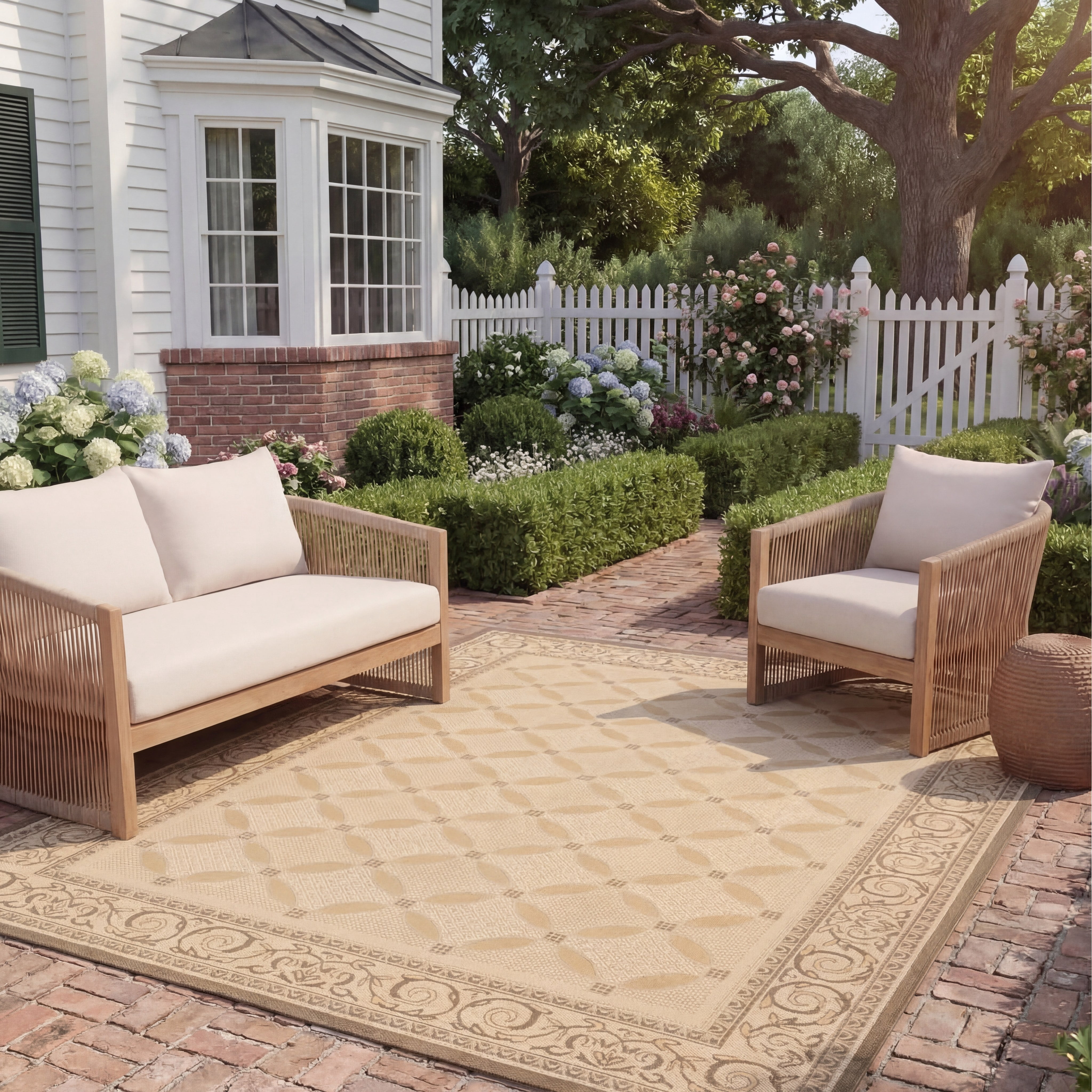 Safavieh Courtyard Cohen Bordered Indoor/Outdoor Area Rug, Dark Beige/Beige, 8' x 11'