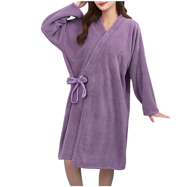 Women's Fleece Robe, Plush Shawl Collar Bathrobe With Pockets, Soft Absorbent Long Sleeve Robe For Home, Spa And Lounge