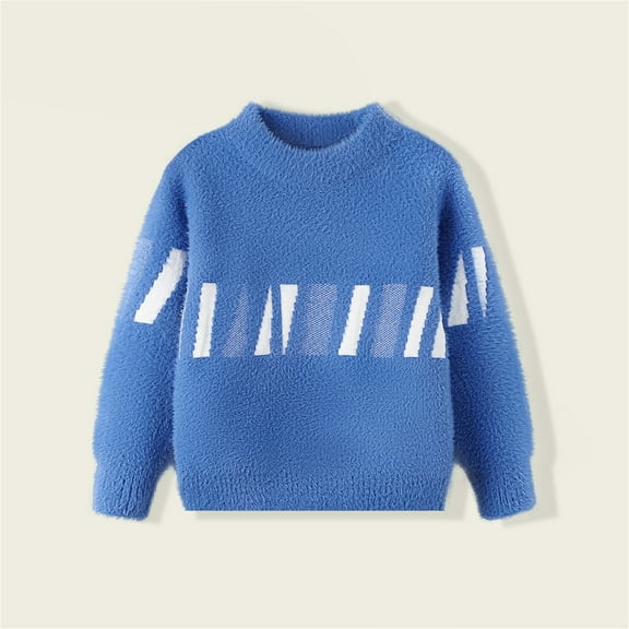 Eltusu Boys Sweaters, Warm Pullover Long Sleeve Printed Winter Tops Blue Size 10-12 T