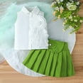 thumbnail image 4 of Fesfesfes Summer Girls Casual 2 Piece Outfit Set Children's Short Sleeve Solid Color Tops and Skirt Pleated Two-piece Set, 4 of 9