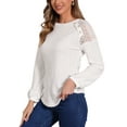 thumbnail image 3 of INSPIRE CHIC Women's Chic Lace-Trimmed Crew Neck Tee Shirt Button Decor Long Sleeve Knit Sweater Top L White, 3 of 5
