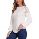 thumbnail image 4 of INSPIRE CHIC Camiseta de manga larga de punto con botones y borde de encaje para mujer, color blanco, 4 of 6