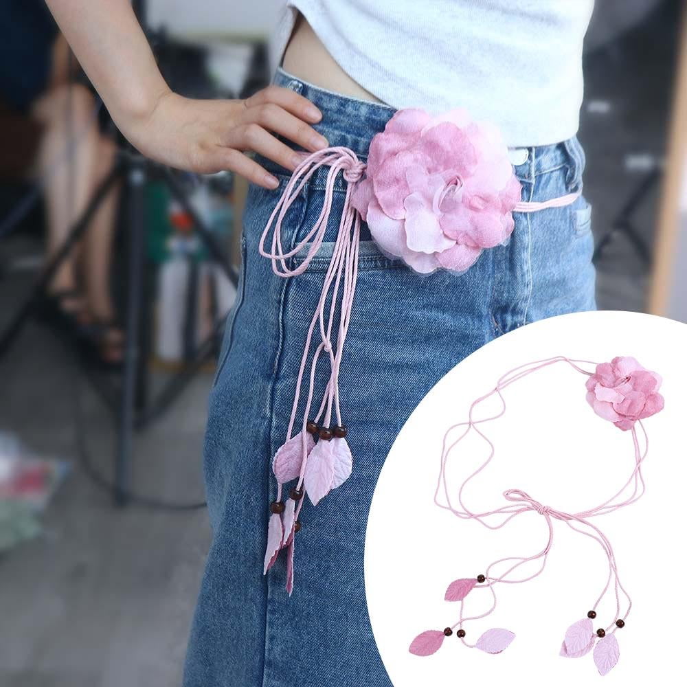 Tulip Flower Waist Belt PU Leather Rope Floral Waist Band Skinny Belt for CALFOVERA 0.3 Inch PU Leather Skinny Waist Belt Black Boho  main image 4