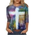 thumbnail image 1 of Blusa de manga larga con estampado de cruz y pintura al óleo vintage para mujer de Honeeladyy, con mensaje "Jesús, fiel a Jesús", con mensaje religioso, 1 of 5