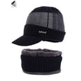 thumbnail image 3 of PULLIMORE Mens Winter Knitted Beanie Hats Scarf Neck Set Fleece Lined Balaclava Snow Ski Cap (Black), 3 of 8