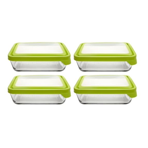 Anchor Hocking TrueSeal Rectangular Food Storage Container, 6 cup, Green Lids (4 Pack)