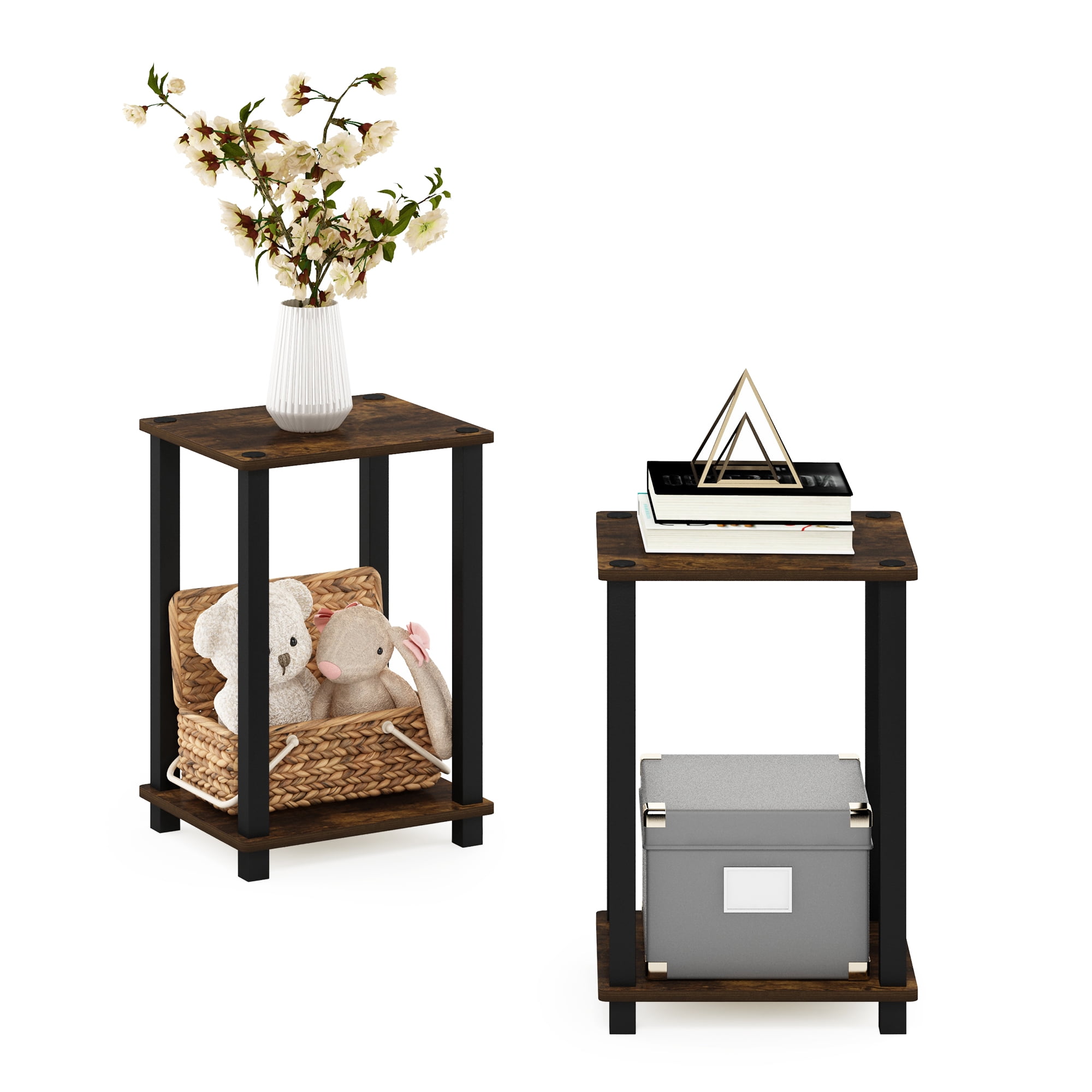 Furinno Simplistic End Table, Small, Set of 2, Amber Pine/Black