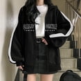 thumbnail image 3 of Gibobby chaquetas elástica ligera Sudadera con capucha para mujer Estampado con cremallera Sudadera con capucha Suelta Streetwear Chaqueta Sudaderas con capucha altas para mujer (Negro, L), 3 of 4