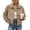 Khaki, variant on Corduroy Jacket Women Long Sleeve Button Down Cropped Jacket Lapel Collar Oversized Shacket Casual Trendy Fall Winter Coat with Side Pockets