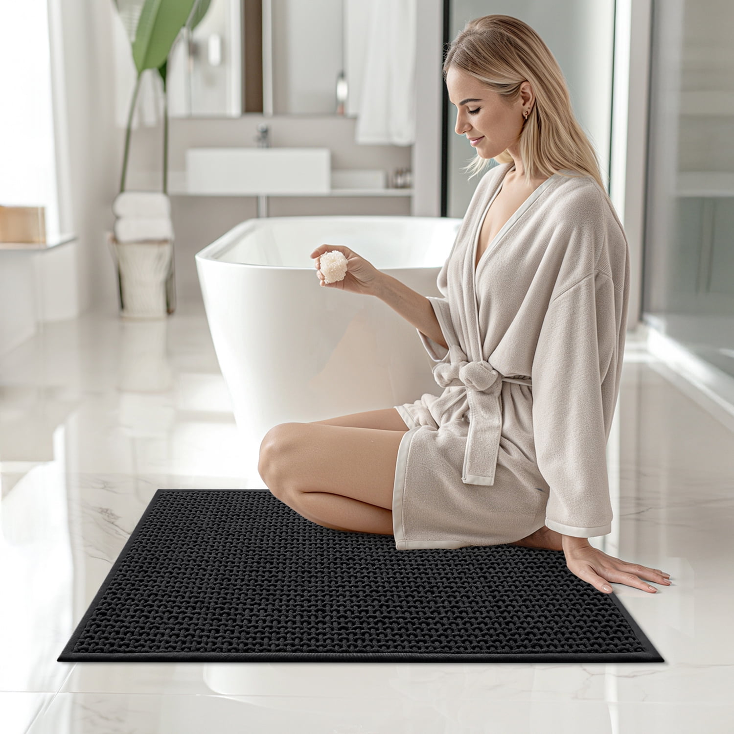PABUBE Bathroom Rug,Small Non Slips Bath Mat, Machine Washable Bathroom Mat, Soft Absorbent Bathmat Bath Rug, Bathroom Rug and Mat for Bathroom Floor (16"x24",Black)