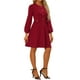 thumbnail image 4 of Vestido de trabajo de manga larga para mujer con decoración de botones en contraste L rojo, 4 of 6