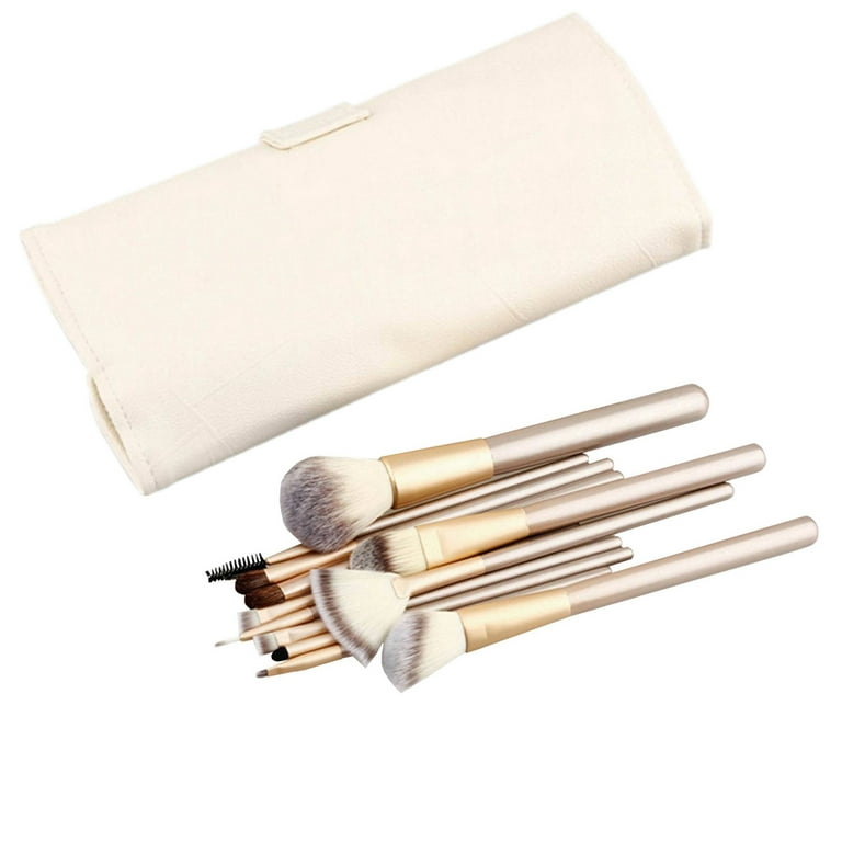 12 Piece Makeup Brushes Set  Horse Hair Professional Kabuki Makeup Brush  Set Cosmetics Foundation Makeup Brushes Set Kits with White Cream-colored  Case Bag 