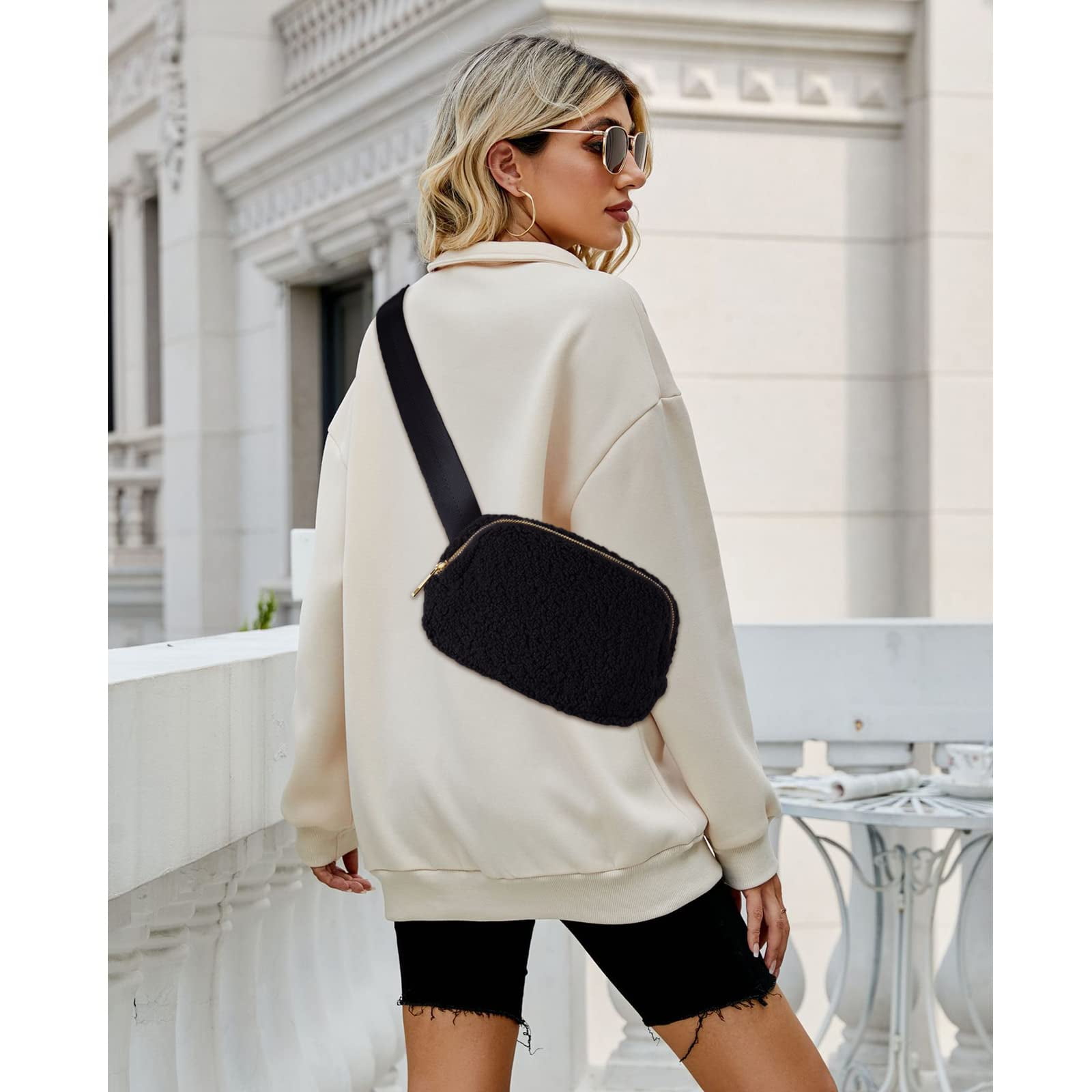 LEZMORE Sherpa Belt Bag Winter Fashion Waist Packs Fleece Belt Bag For  Women Adjustable Strap Fanny Pack Everywhere Crossbody Bag Waist Bags 