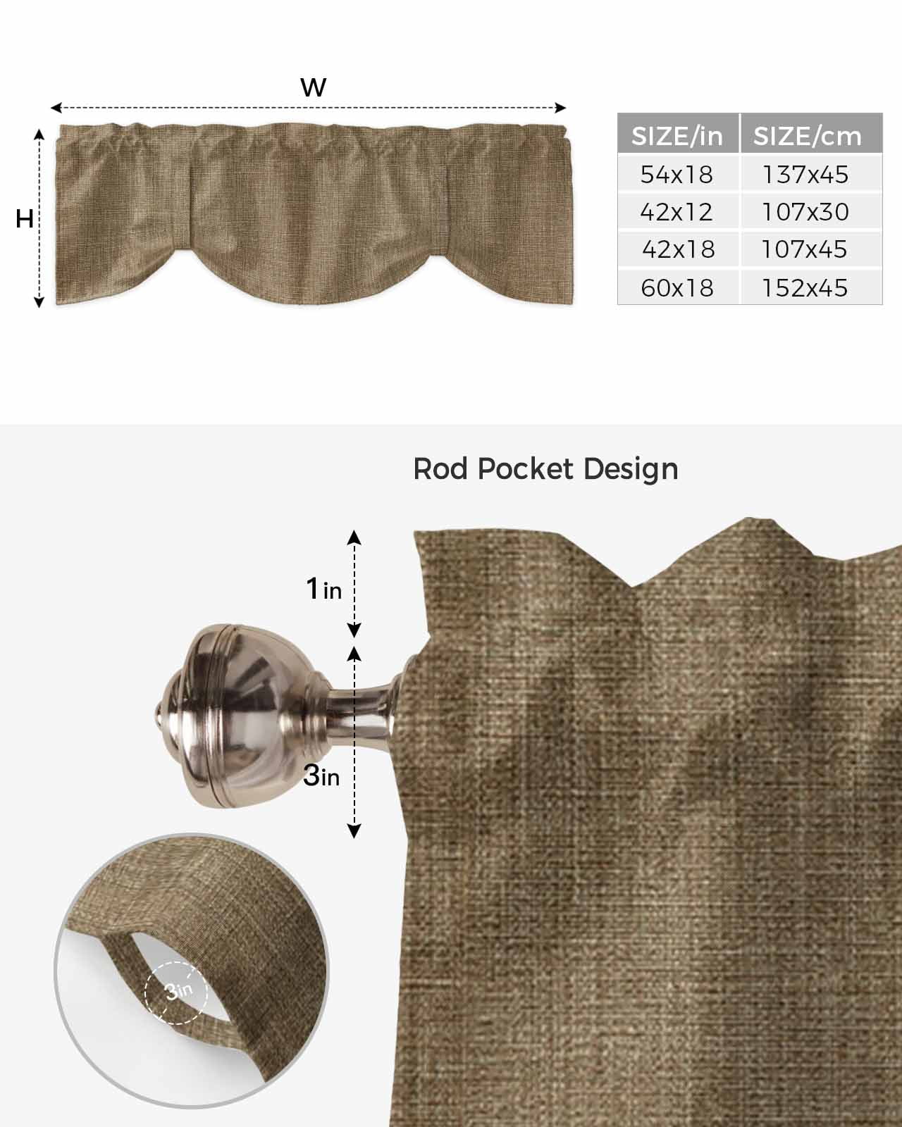 Tie Up Valance Curtain for Kitchen,Farmhouse Brown Rod Pocket Short Curtains Adjustable Tie-Up Shade Valances,Vintage Linen Window Treatment for Bathroom Living Room Bedroom