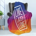 thumbnail image 4 of Live Laugh Love Soft Flannel Fleece Blanket, Famous Slogan Framework with Triangulated Low Poly Effects Colorful Print, Cozy Plush for Indoor and Outdoor Use, 50" x 60", Multicolor, by Ambesonne, 4 of 5