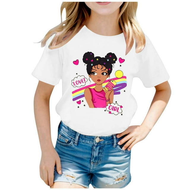 TZEWGL T-Shirts pour Tout-Petits Imprimé Col Rond Manches Courtes Été Blouse Ample Taille 10-12T
