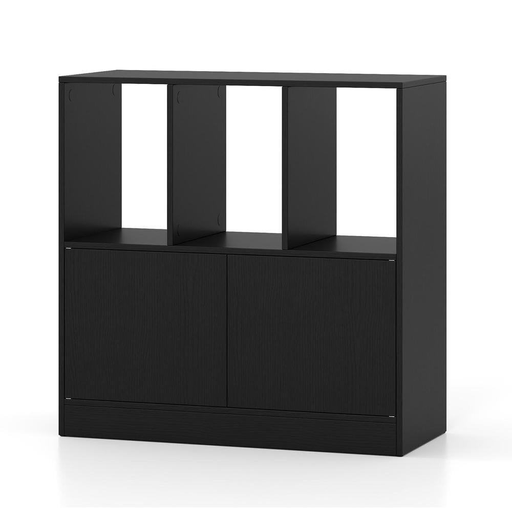 Kadyn 3-Cube Bookcase 3-Tier Cubic Storage Shelf with Doors Open Compartments Cabinet for Home Office Living Room Multi-Use Display Furniture, Black