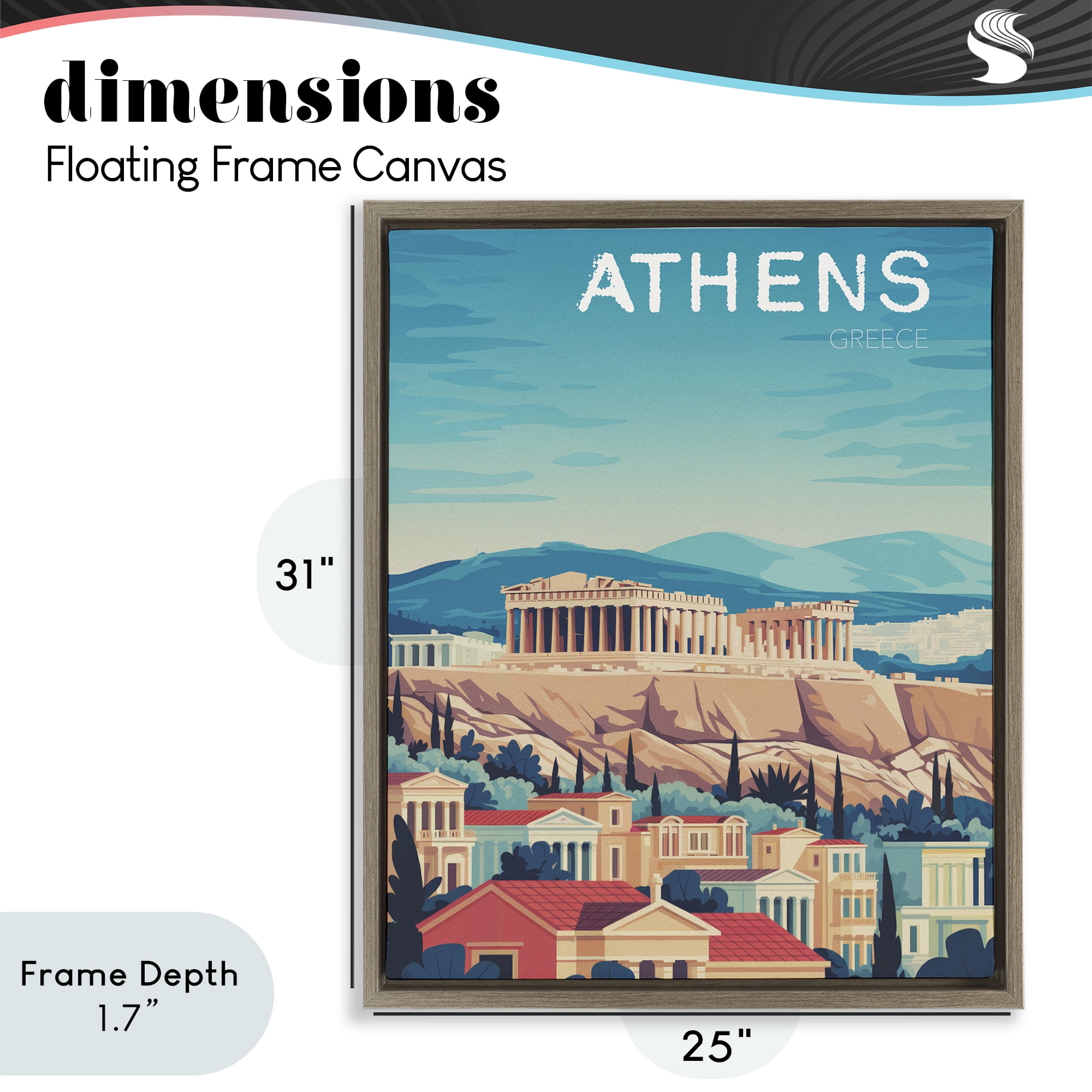 Stupell Industries Athens Topography Cityscape Brown Framed Floater Canvas Wall Art, design by Andreas Magnusson