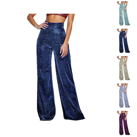 Glitter Sequin Pants Women Y2k Shimmering High Waisted Wide Leg Loose Sparkly Pants Dancewear Clubwear Concert Outfits