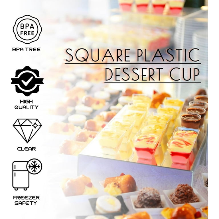 TOFLEN 50 Pack 4 Oz Dessert Cups With Spoons – Clear Triangular Mini Bowls For Parfaits, Pudding & Appetizers