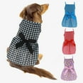thumbnail image 3 of Plaid Dots Pet Dress Bowknot Decor, Square Collar - Summer Kitty Clothes for Home Wear, 3 of 8