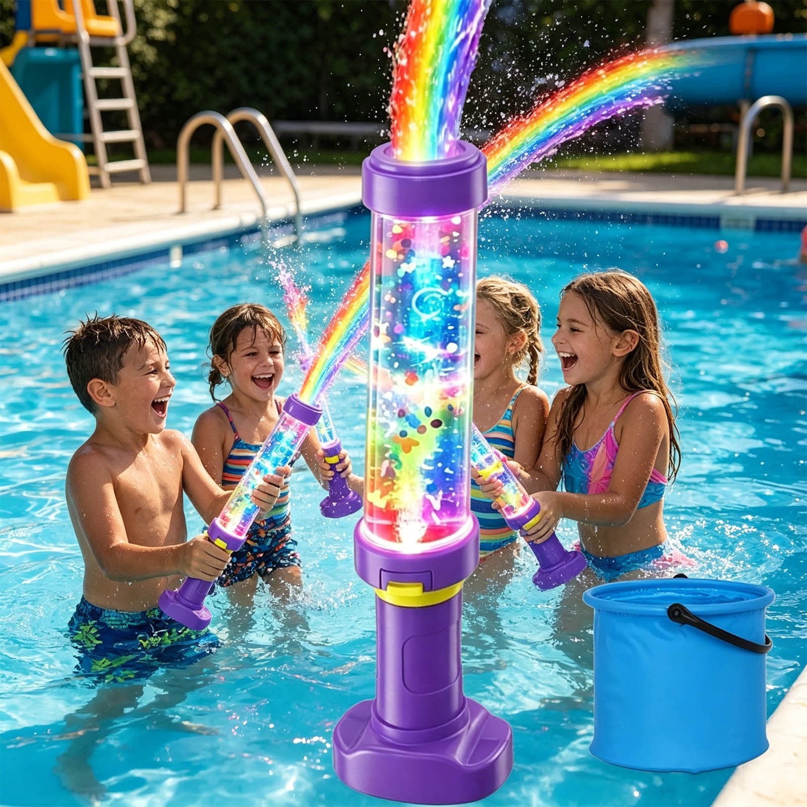 Glowing Rainbow LED Water Blaster, Summer Fun That Pops Like Magic, Creative Squirt Water Blaster, Firework Spray Water Soaker for Pool Party Outdoor Summer Water Games