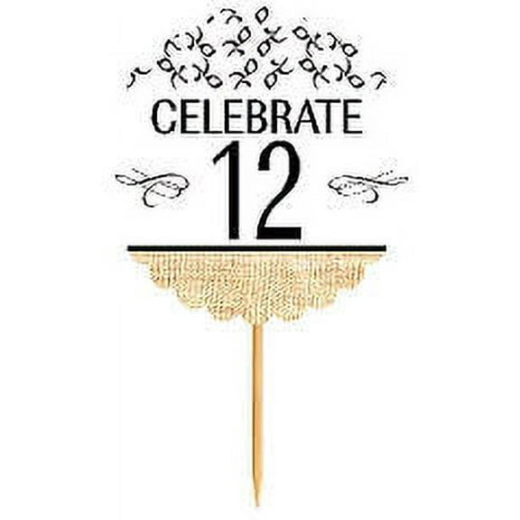 12th Birthday / Anniversary Novelty Burlap Cupcake Decoration Picks -12pack