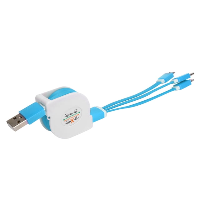 Cable USB retráctil 3 en 1, adaptador de cable de carga múltiple para IOS/Tipo C/Micro puerto, azul