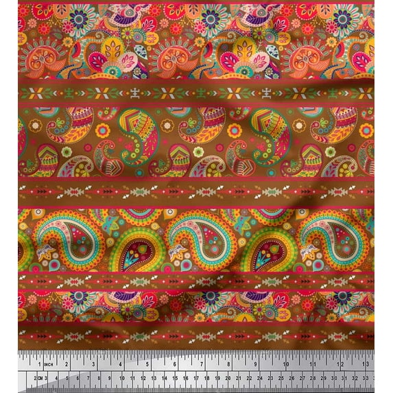 Soimoi Viscose Chiffon Fabric Stripe,Floral & Paisley Print Fabric by Yard 42 Inch Wide