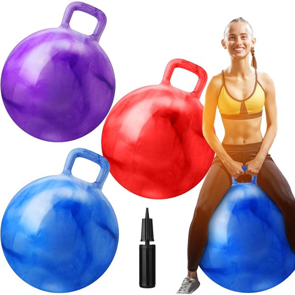 3 Pcs Balle Sauteur 25 Pouces Balles Rebondissantes d'Extérieur avec Poignées Balles Rebondissantes Couleur Marbrée Balle Gonflable Sautante avec Pompe à Air pour Jeux Scolaires Intérieurs Fournitures de Sport, 3 Couleurs