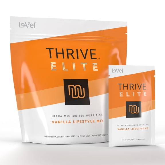 Le-Vel Thrive Elite Protein Shake | 16 Servings (35g) | Gluten-Free, Protein Blend with BCAAs, Probiotics & Enzymes | Supports Muscle Recovery & Energy (16 Servings - Single Packets, Vanilla)