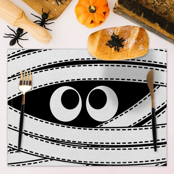 Halloween Outdoor Decor Halloween Placemats Dining Table Coffee Table Party Decorations Table Mats Heat Insulating Mats Digital Printing Linen Tablecloths