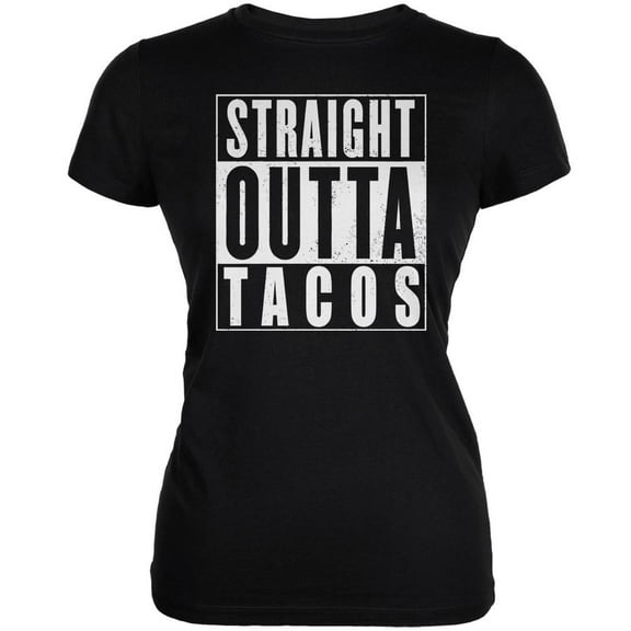 Straight Outta Tacos Funny Black Juniors Soft T-Shirt - Small