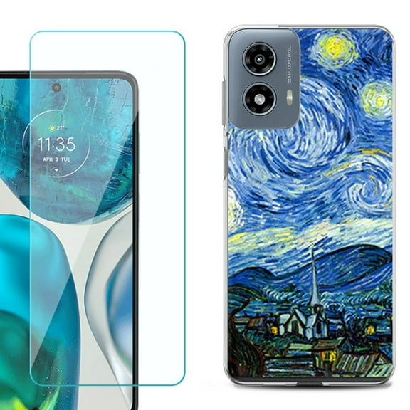 Phone Case for Motorola Moto G 5G 2024, with Tempered Glass Screen Protector, by OneToughShield - Starry Night Paris